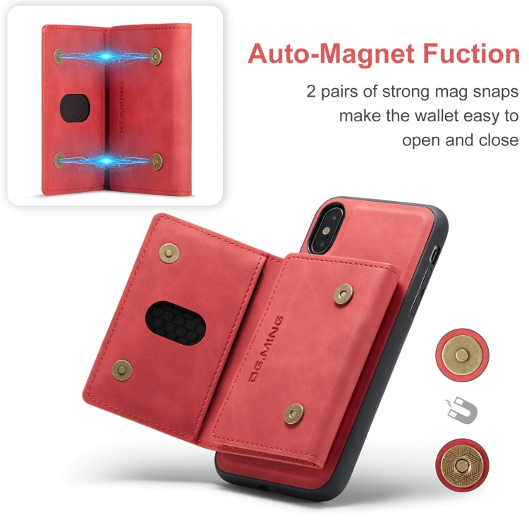 DG.MING M2 Series 3-Fold Multi Card Bag Back Cover Shockproof Case with Wallet & Holder Function For iPhone XS Max(Red) - HoMEdemic™ 