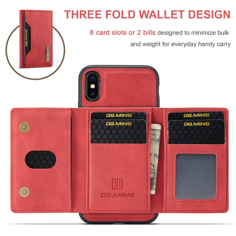 DG.MING M2 Series 3-Fold Multi Card Bag Back Cover Shockproof Case with Wallet & Holder Function For iPhone XS(Red) - HoMEdemic™ 