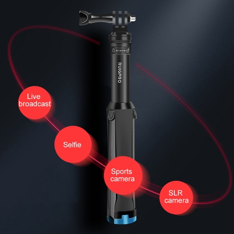 RUIGPRO One-piece Handheld Tripod Selfie Stick Telescopic Monopod Mount for GoPro, Insta360, DJI and Other Action Cameras(Black) - HoMEdemic™ 