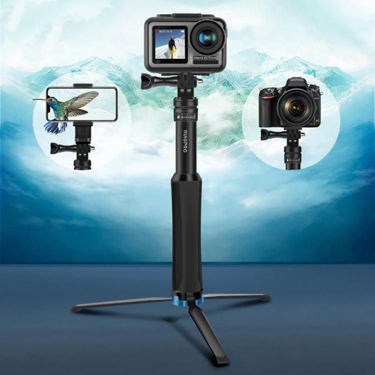 RUIGPRO One-piece Handheld Tripod Selfie Stick Telescopic Monopod Mount for GoPro, Insta360, DJI and Other Action Cameras(Black) - HoMEdemic™ 