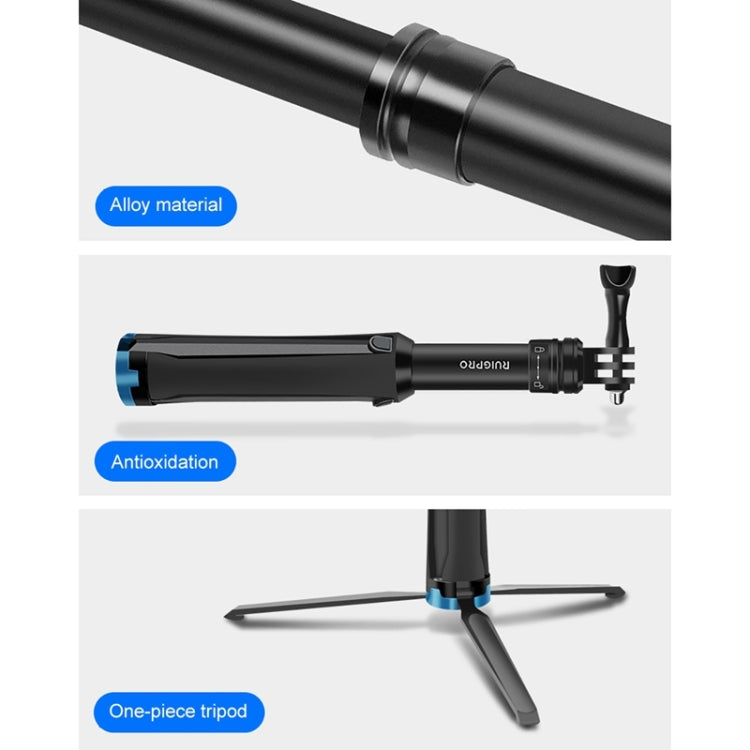 RUIGPRO One-piece Handheld Tripod Selfie Stick Telescopic Monopod Mount for GoPro, Insta360, DJI and Other Action Cameras(Black) - HoMEdemic™ 