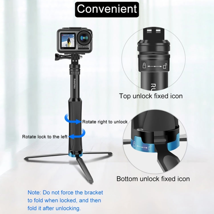 RUIGPRO One-piece Handheld Tripod Selfie Stick Telescopic Monopod Mount for GoPro, Insta360, DJI and Other Action Cameras(Black) - HoMEdemic™ 