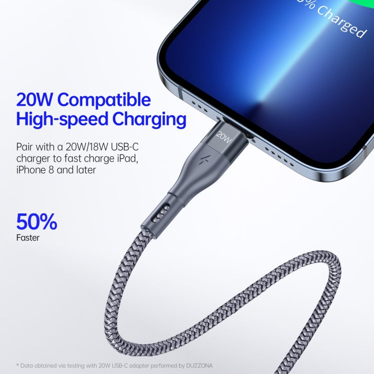 DUZZONA A1 PD 20W Type-C to 8 Pin Fast Charging Data Cable, Length:2m(Grey) - HoMEdemic™ 