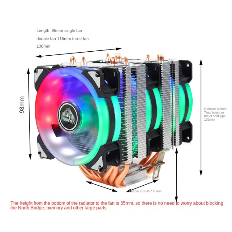Desktop Computer Double Copper Tube CPU Radiator Super Quiet Color Light 3-pin Double Fan - HoMEdemic™ 