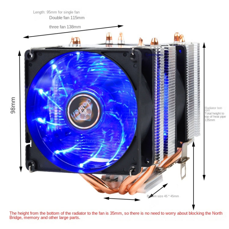 Desktop Computer Double Copper Tube CPU Radiator Super Quiet Color Light 3-pin Single Fan - HoMEdemic™ 