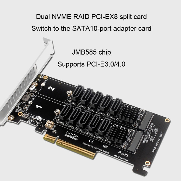 Double NVME Raid PCI-EX8 Split Card To SATA10 Port Transfer Card - HoMEdemic™ 