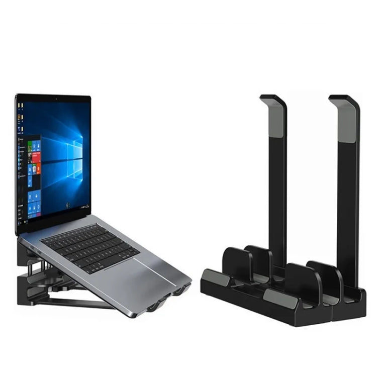 Dual-Purpose Laptop Vertical Stand Storage Rack Desktop Heightening Cooling Base(Black) - HoMEdemic™ 