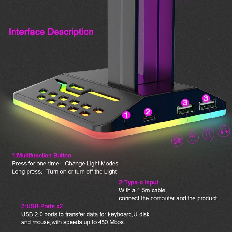 Dual USB RGB Color Changing Gaming Headset Stand(Black) - HoMEdemic™ 