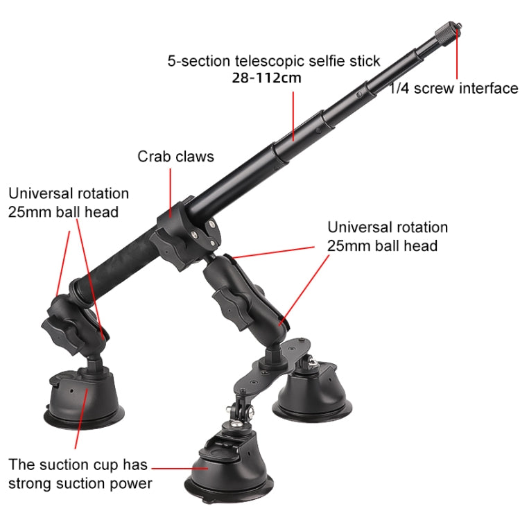 Dual-leg Suction Cup + Single Suction Cup with Selfie Stick Kits (Black) - HoMEdemic™ 