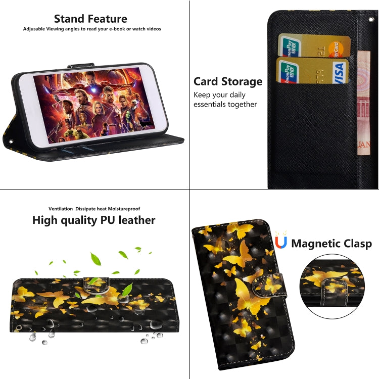 For iPhone SE 2022 / SE 2020 / 8 / 7 3D Painting Pattern Horizontal Flip TPU + PU Leather Case with Holder & Card Slots & Wallet(Golden Butterfly) - HoMEdemic™ 