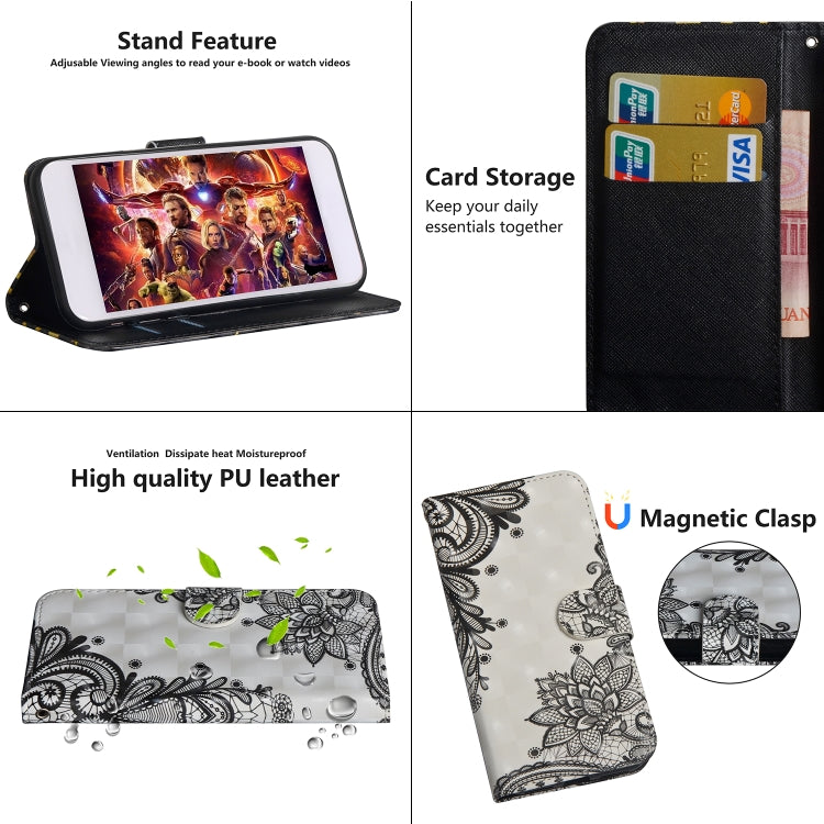 For iPhone SE 2022 / SE 2020 / 8 / 7 3D Painting Pattern Horizontal Flip TPU + PU Leather Case with Holder & Card Slots & Wallet(Black Flower) - HoMEdemic™ 