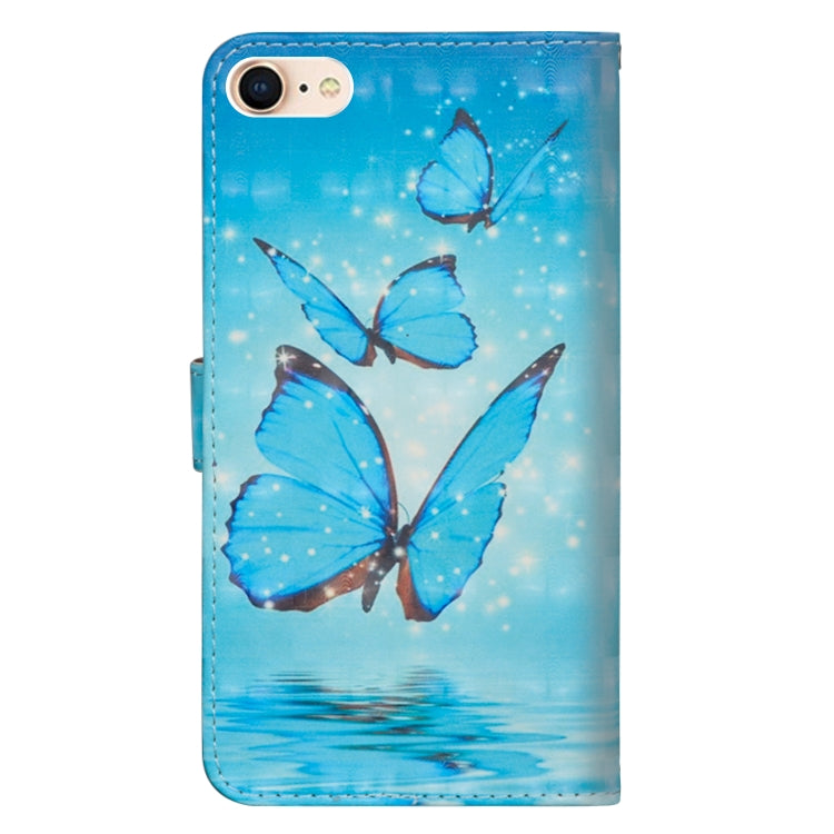 For iPhone SE 2022 / SE 2020 / 8 / 7 3D Painting Pattern Horizontal Flip TPU + PU Leather Case with Holder & Card Slots & Wallet(Three Butterfly) - HoMEdemic™ 