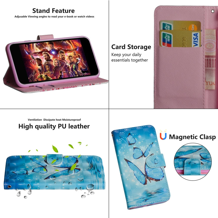 For iPhone SE 2022 / SE 2020 / 8 / 7 3D Painting Pattern Horizontal Flip TPU + PU Leather Case with Holder & Card Slots & Wallet(Three Butterfly) - HoMEdemic™ 