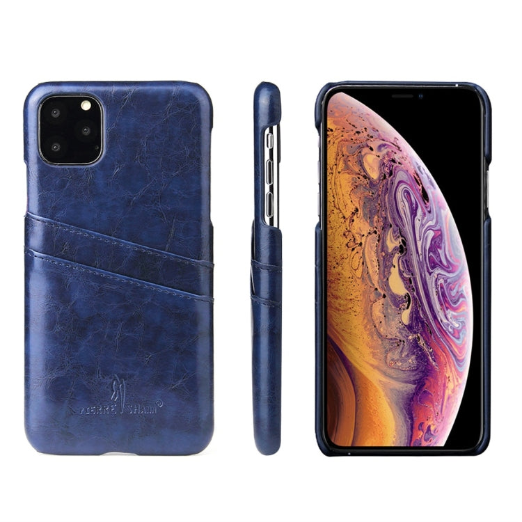 For iPhone 11 Pro Fierre Shann Retro Oil Wax Texture PU Leather Case with Card Slots (Blue) - HoMEdemic™ 