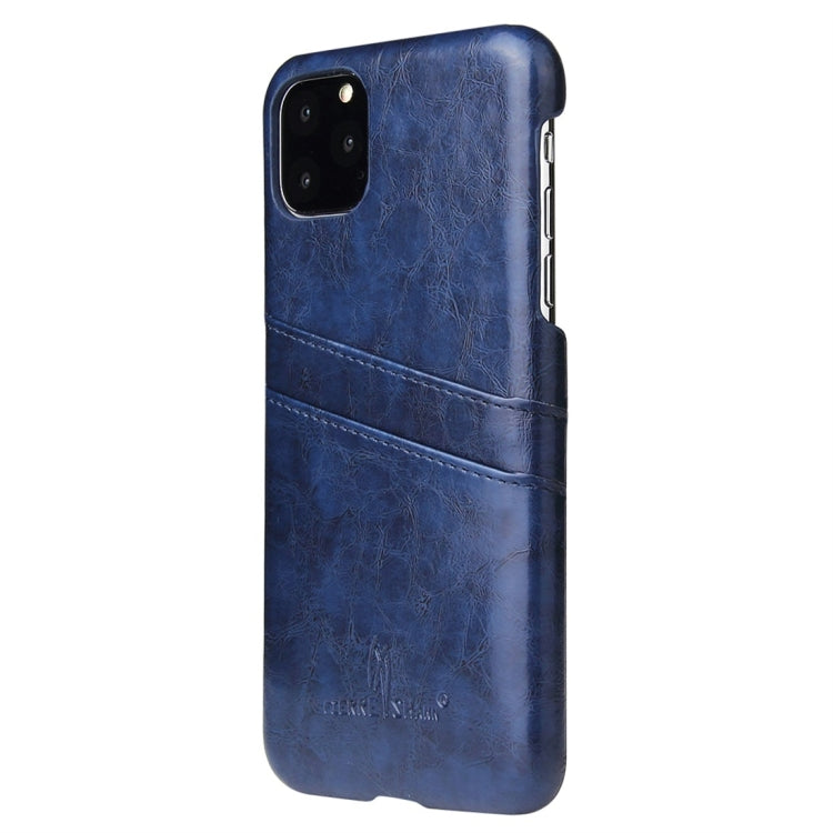 For iPhone 11 Pro Fierre Shann Retro Oil Wax Texture PU Leather Case with Card Slots (Blue) - HoMEdemic™ 