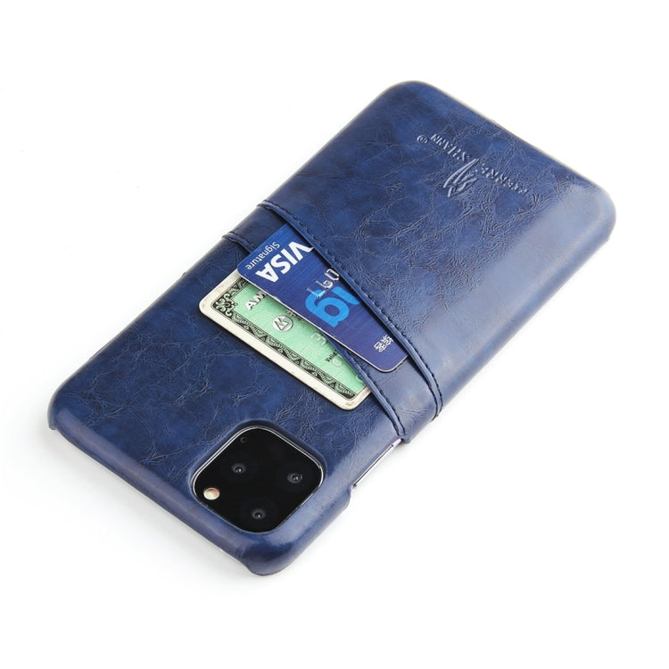 For iPhone 11 Pro Fierre Shann Retro Oil Wax Texture PU Leather Case with Card Slots (Blue) - HoMEdemic™ 