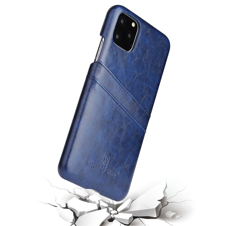 For iPhone 11 Pro Fierre Shann Retro Oil Wax Texture PU Leather Case with Card Slots (Blue) - HoMEdemic™ 