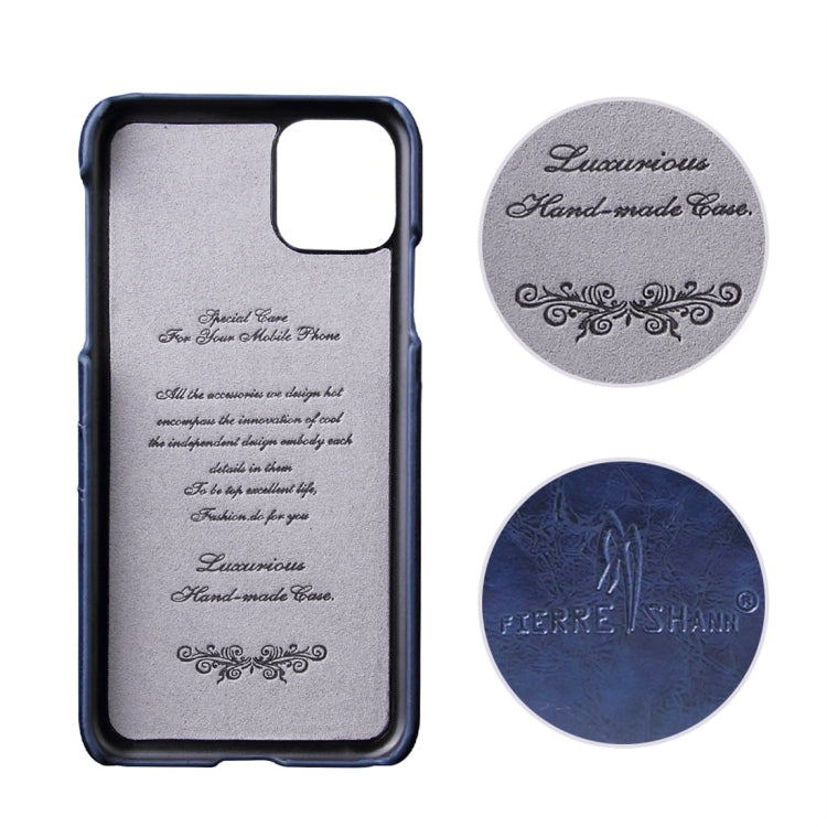 For iPhone 11 Pro Fierre Shann Retro Oil Wax Texture PU Leather Case with Card Slots (Blue) - HoMEdemic™ 