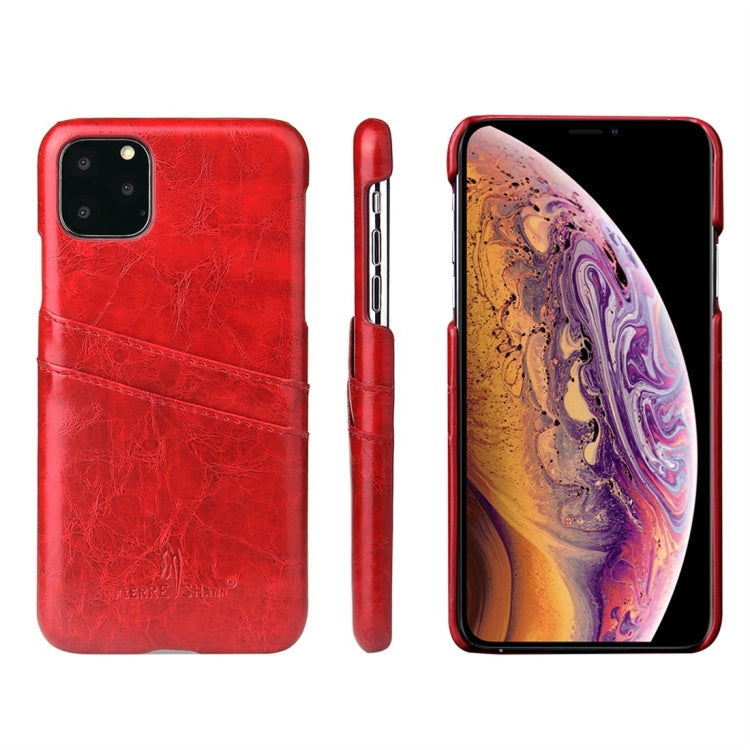 For iPhone 11 Pro Fierre Shann Retro Oil Wax Texture PU Leather Case with Card Slots (Red) - HoMEdemic™ 