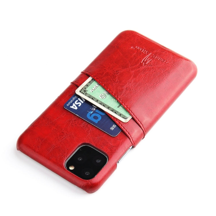 For iPhone 11 Pro Fierre Shann Retro Oil Wax Texture PU Leather Case with Card Slots (Red) - HoMEdemic™ 