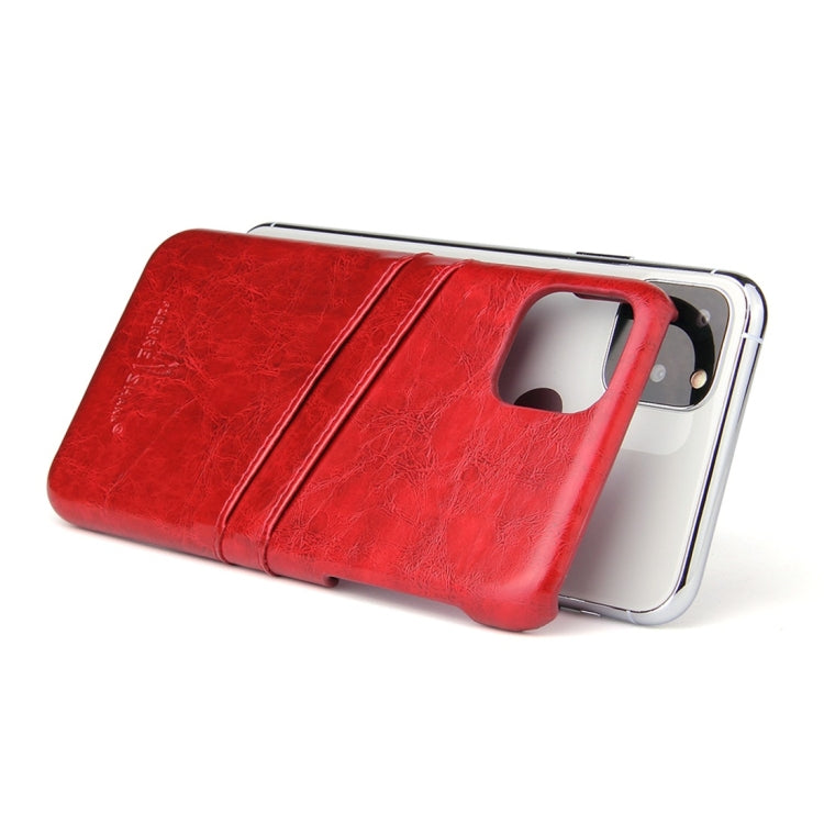 For iPhone 11 Pro Fierre Shann Retro Oil Wax Texture PU Leather Case with Card Slots (Red) - HoMEdemic™ 