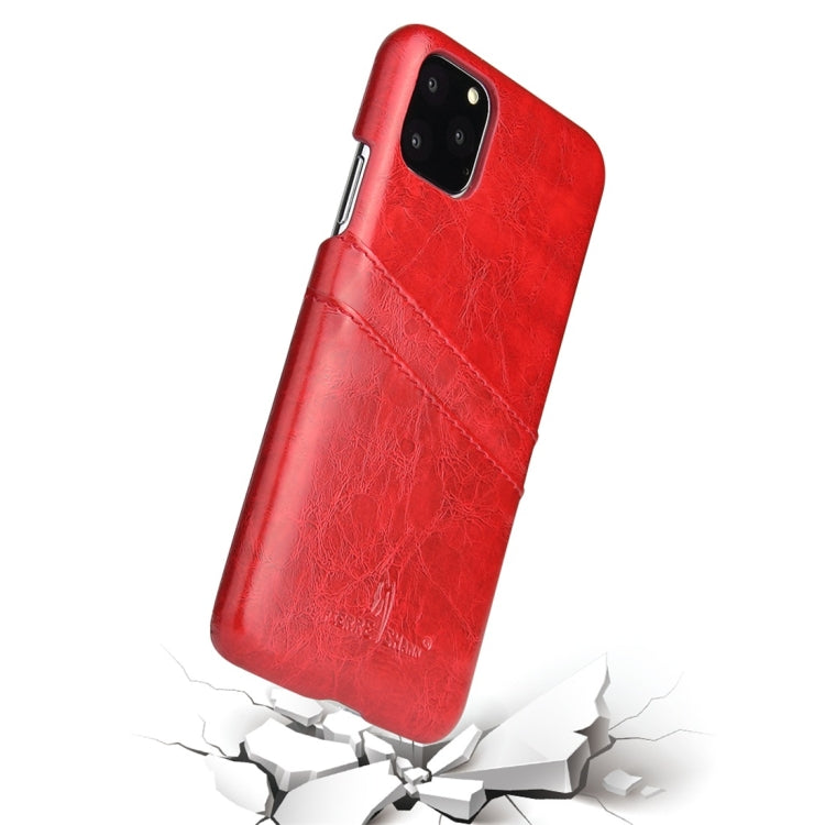 For iPhone 11 Pro Fierre Shann Retro Oil Wax Texture PU Leather Case with Card Slots (Red) - HoMEdemic™ 