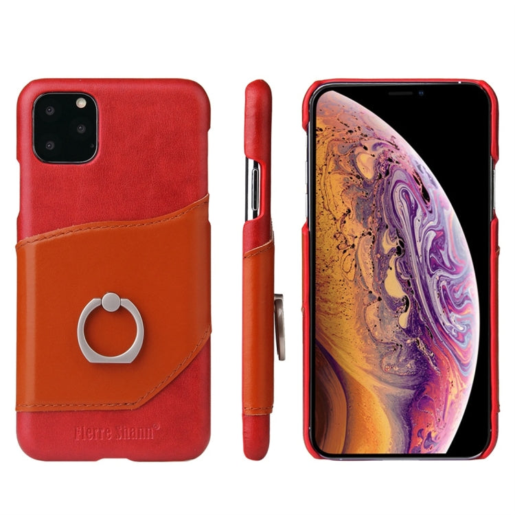 For iPhone 11 Fierre Shann Oil Wax Texture Genuine Leather Back Cover Case with 360 Degree Rotation Holder & Card Slot (Red) - HoMEdemic™ 