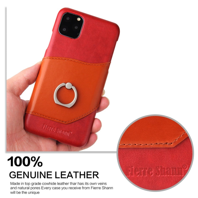 For iPhone 11 Fierre Shann Oil Wax Texture Genuine Leather Back Cover Case with 360 Degree Rotation Holder & Card Slot (Red) - HoMEdemic™ 