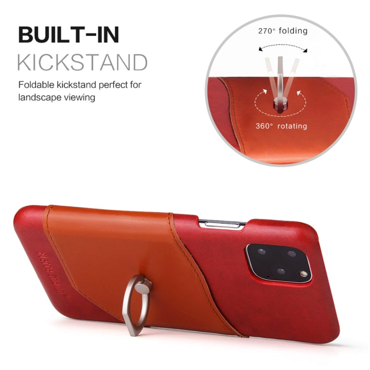 For iPhone 11 Fierre Shann Oil Wax Texture Genuine Leather Back Cover Case with 360 Degree Rotation Holder & Card Slot (Red) - HoMEdemic™ 