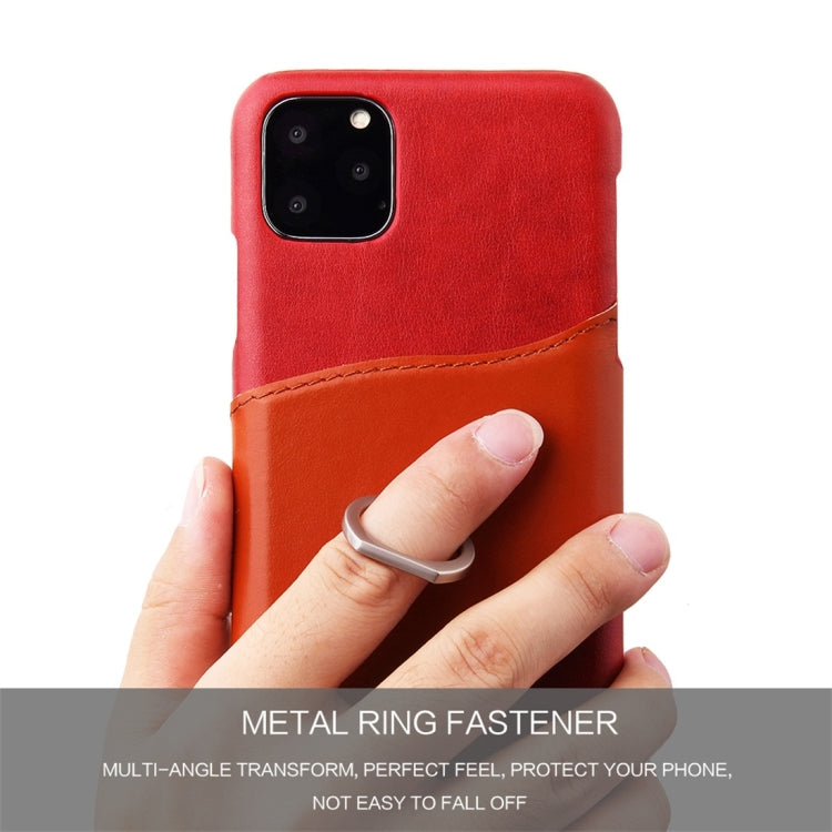 For iPhone 11 Fierre Shann Oil Wax Texture Genuine Leather Back Cover Case with 360 Degree Rotation Holder & Card Slot (Red) - HoMEdemic™ 