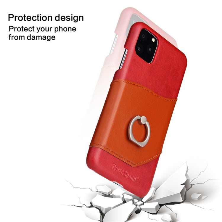 For iPhone 11 Fierre Shann Oil Wax Texture Genuine Leather Back Cover Case with 360 Degree Rotation Holder & Card Slot (Red) - HoMEdemic™ 