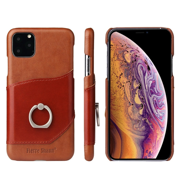 For iPhone 11 Fierre Shann Oil Wax Texture Genuine Leather Back Cover Case with 360 Degree Rotation Holder & Card Slot (Brown) - HoMEdemic™ 