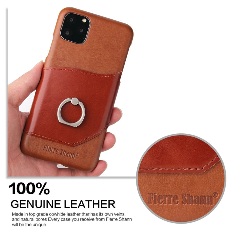 For iPhone 11 Fierre Shann Oil Wax Texture Genuine Leather Back Cover Case with 360 Degree Rotation Holder & Card Slot (Brown) - HoMEdemic™ 