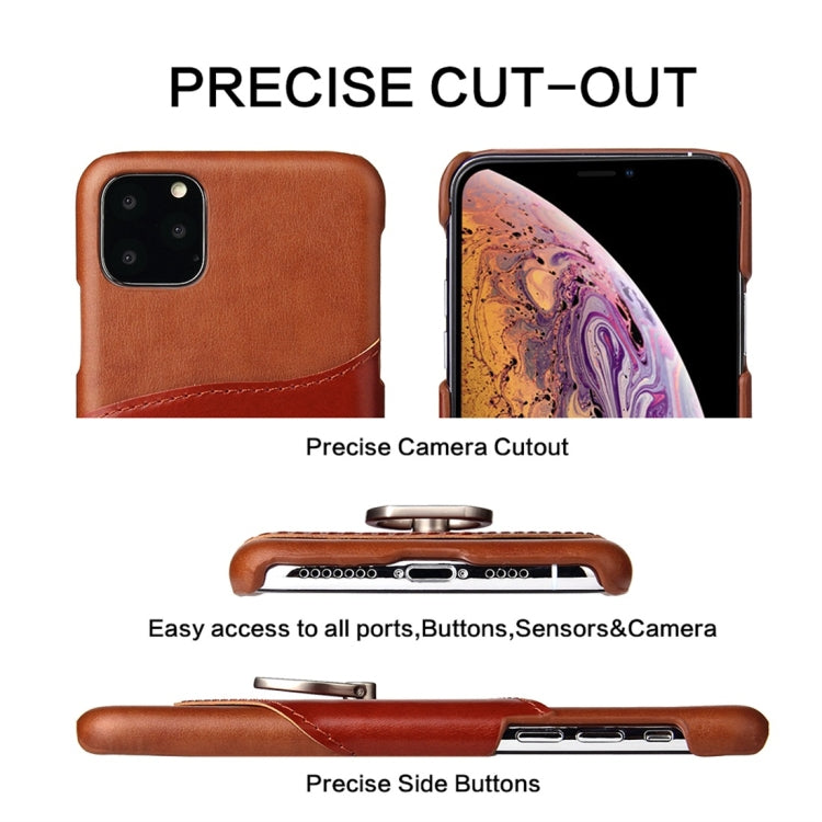 For iPhone 11 Fierre Shann Oil Wax Texture Genuine Leather Back Cover Case with 360 Degree Rotation Holder & Card Slot (Brown) - HoMEdemic™ 