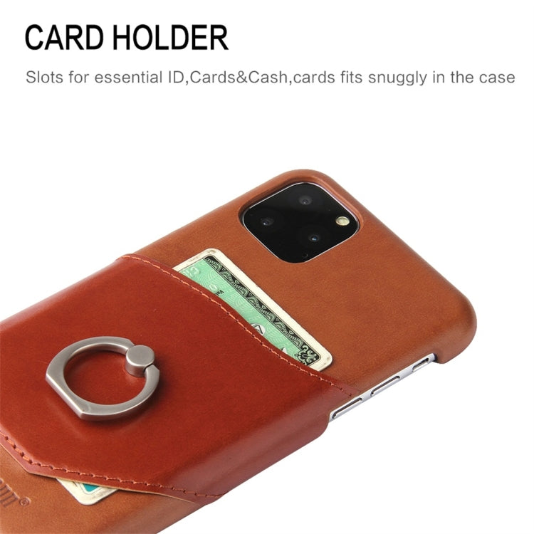 For iPhone 11 Fierre Shann Oil Wax Texture Genuine Leather Back Cover Case with 360 Degree Rotation Holder & Card Slot (Brown) - HoMEdemic™ 