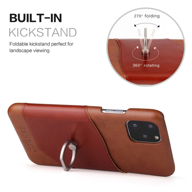 For iPhone 11 Fierre Shann Oil Wax Texture Genuine Leather Back Cover Case with 360 Degree Rotation Holder & Card Slot (Brown) - HoMEdemic™ 