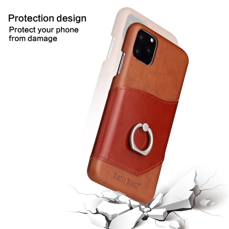 For iPhone 11 Fierre Shann Oil Wax Texture Genuine Leather Back Cover Case with 360 Degree Rotation Holder & Card Slot (Brown) - HoMEdemic™ 