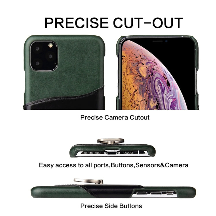 For iPhone 11 Pro Max Fierre Shann Oil Wax Texture Genuine Leather Back Cover Case with 360 Degree Rotation Holder & Card Slot (Green) - HoMEdemic™ 
