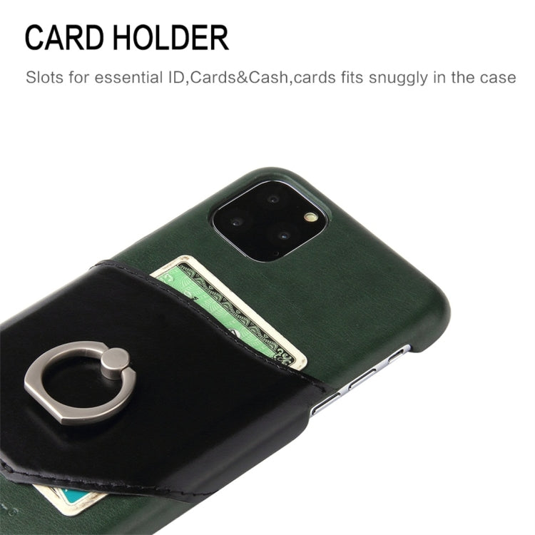 For iPhone 11 Pro Max Fierre Shann Oil Wax Texture Genuine Leather Back Cover Case with 360 Degree Rotation Holder & Card Slot (Green) - HoMEdemic™ 