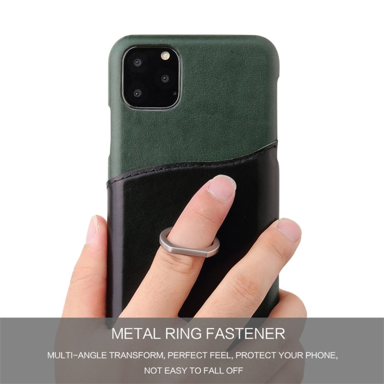 For iPhone 11 Pro Max Fierre Shann Oil Wax Texture Genuine Leather Back Cover Case with 360 Degree Rotation Holder & Card Slot (Green) - HoMEdemic™ 