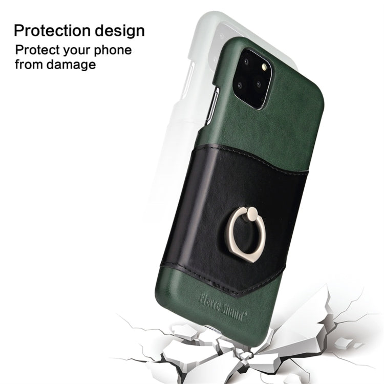 For iPhone 11 Pro Max Fierre Shann Oil Wax Texture Genuine Leather Back Cover Case with 360 Degree Rotation Holder & Card Slot (Green) - HoMEdemic™ 