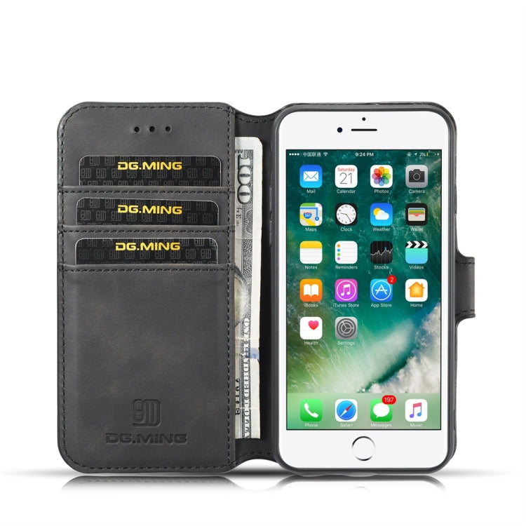 DG.MING Retro Oil Side Horizontal Flip Case with Holder & Card Slots & Wallet for iPhone 7 / 8(Black) - HoMEdemic™ 