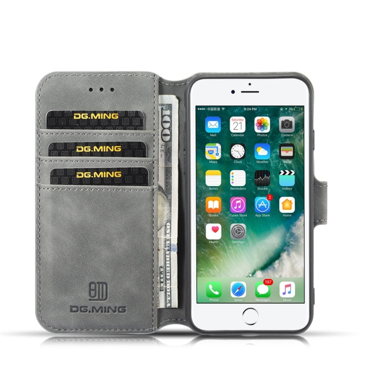 DG.MING Retro Oil Side Horizontal Flip Case with Holder & Card Slots & Wallet for iPhone 7 / 8(Grey) - HoMEdemic™ 