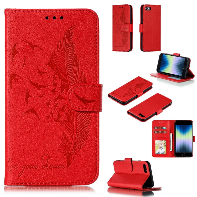 For iPhone SE 2022 / SE 2020 / 8 / 7 Feather Pattern Litchi Texture Horizontal Flip Leather Case with Wallet & Holder & Card Slots(Red) - HoMEdemic™ 