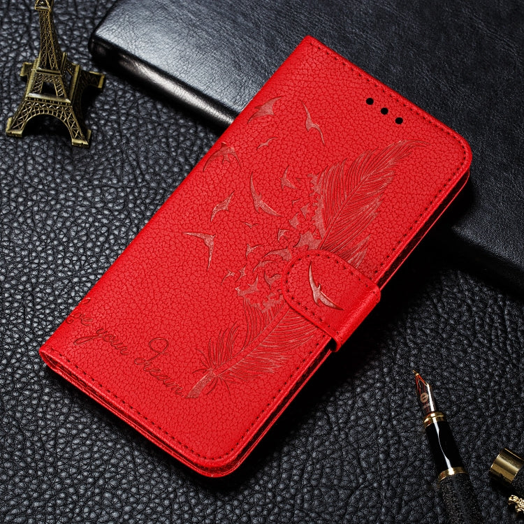 For iPhone SE 2022 / SE 2020 / 8 / 7 Feather Pattern Litchi Texture Horizontal Flip Leather Case with Wallet & Holder & Card Slots(Red) - HoMEdemic™ 