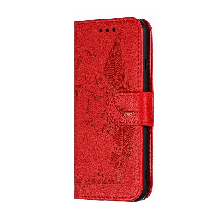 For iPhone SE 2022 / SE 2020 / 8 / 7 Feather Pattern Litchi Texture Horizontal Flip Leather Case with Wallet & Holder & Card Slots(Red) - HoMEdemic™ 