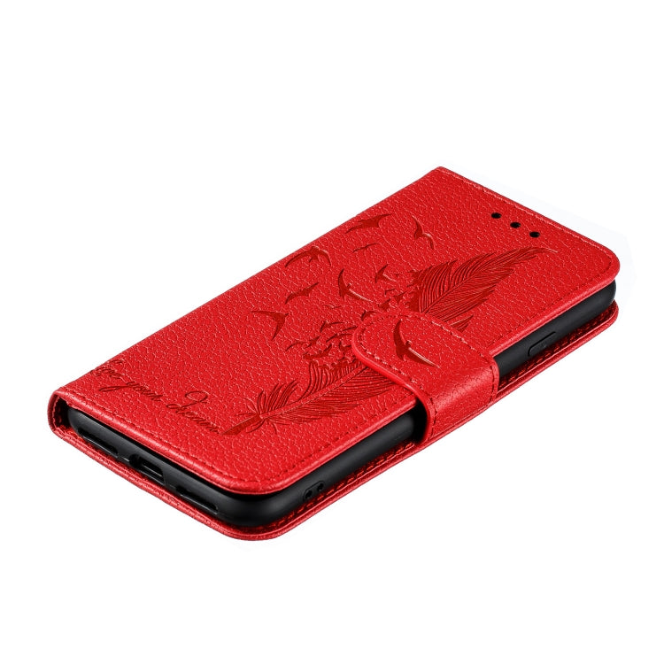 For iPhone SE 2022 / SE 2020 / 8 / 7 Feather Pattern Litchi Texture Horizontal Flip Leather Case with Wallet & Holder & Card Slots(Red) - HoMEdemic™ 