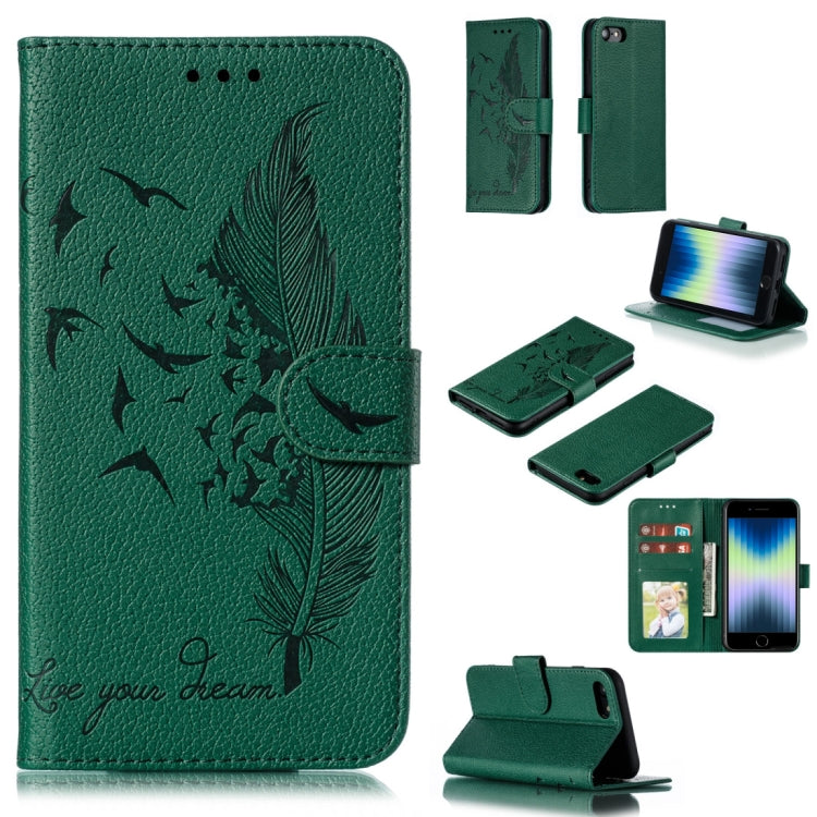 For iPhone SE 2022 / SE 2020 / 8 / 7 Feather Pattern Litchi Texture Horizontal Flip Leather Case with Wallet & Holder & Card Slots(Green) - HoMEdemic™ 