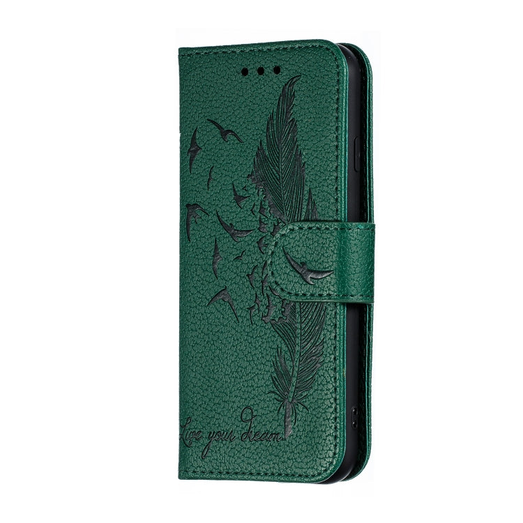 For iPhone SE 2022 / SE 2020 / 8 / 7 Feather Pattern Litchi Texture Horizontal Flip Leather Case with Wallet & Holder & Card Slots(Green) - HoMEdemic™ 