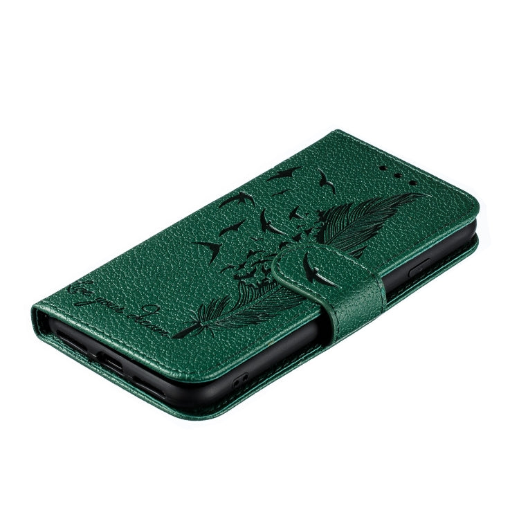 For iPhone SE 2022 / SE 2020 / 8 / 7 Feather Pattern Litchi Texture Horizontal Flip Leather Case with Wallet & Holder & Card Slots(Green) - HoMEdemic™ 